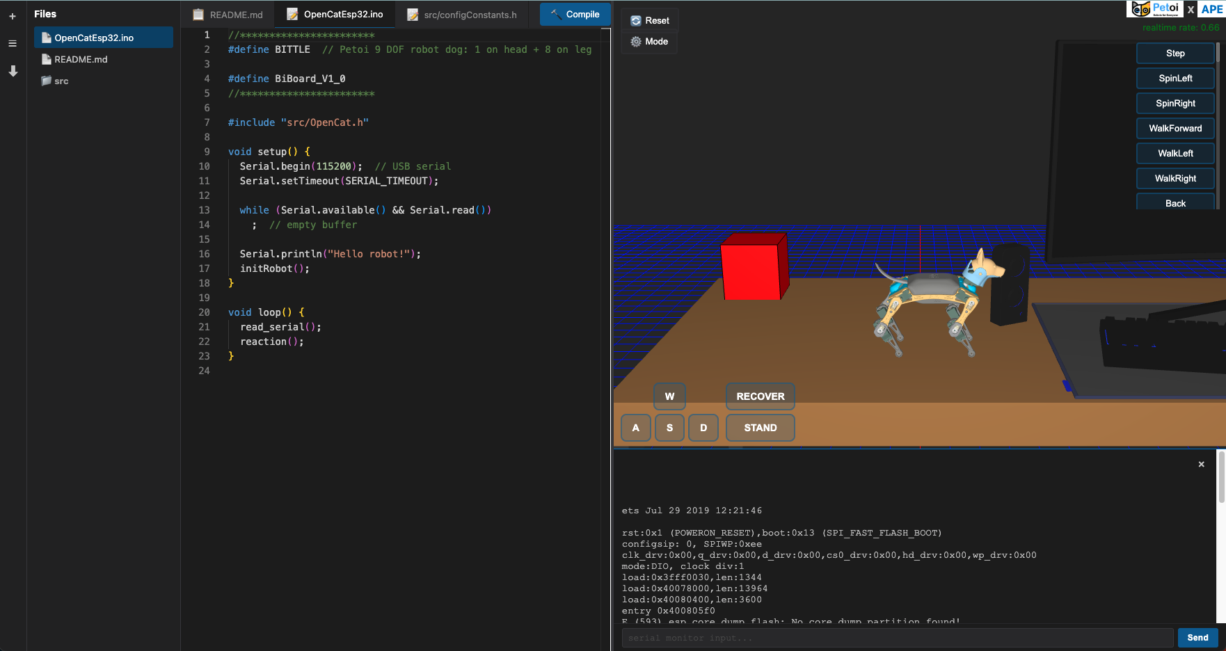 Bittle X quadruped simulation running in the browser